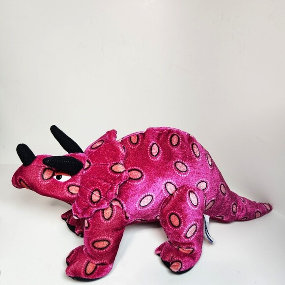 Retro Triceratops Dinosaur Plush Toy B. J. Toy HTF Color Pink Orange Spots 18" - Picture 4 of 8